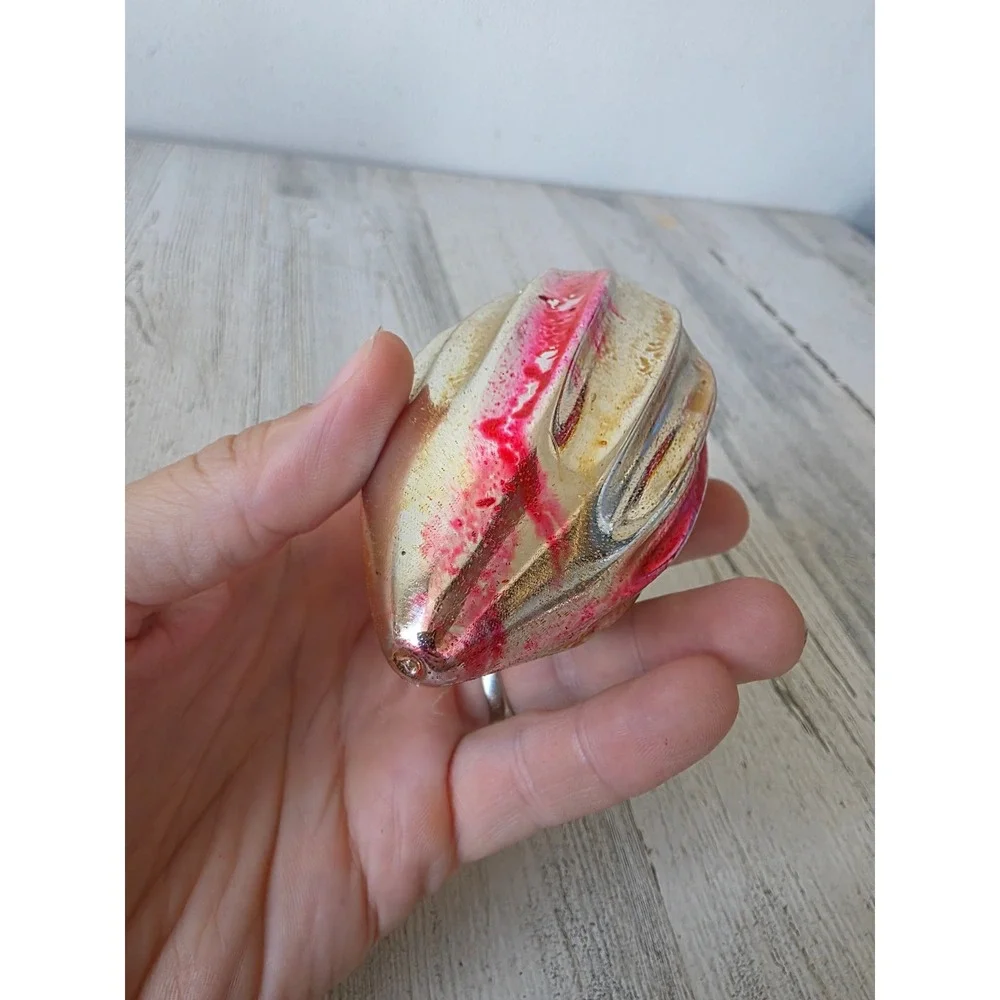 Antique indent parachute rainbow ornament Xmas tree pink red